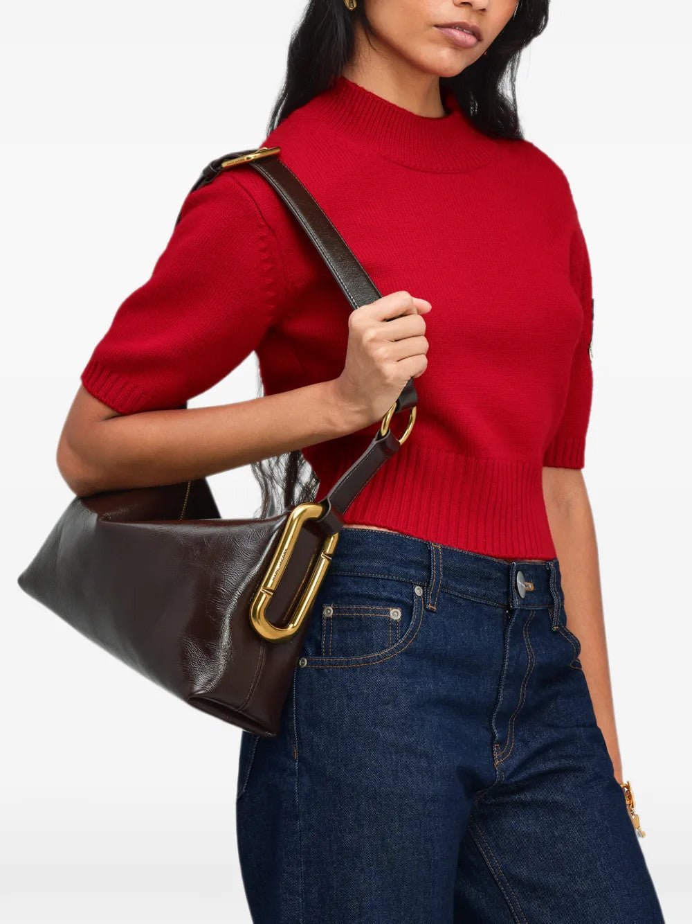 Brown bag worn by a person, showing the bag fit