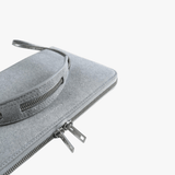 Close up of grey bag, showing the detail of the material