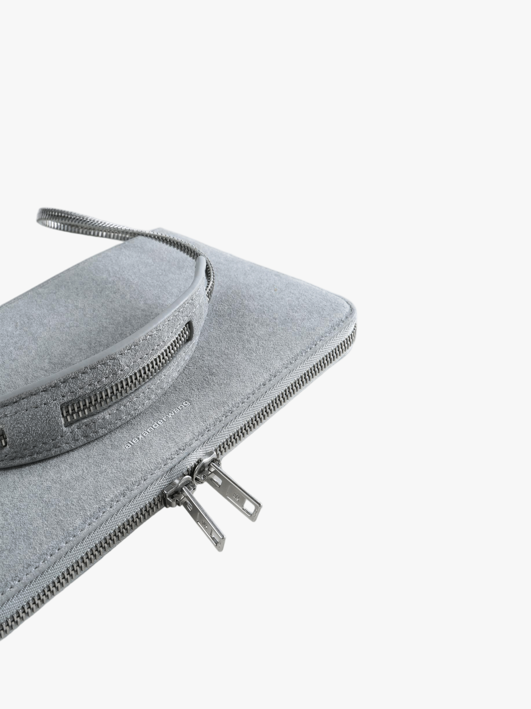 Close up of grey bag, showing the detail of the material