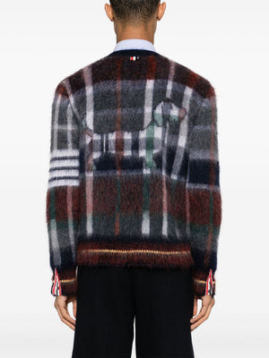 THOM BROWNE - Men Gingham Hector Tartan Check Jacquard V Neck Cardigan