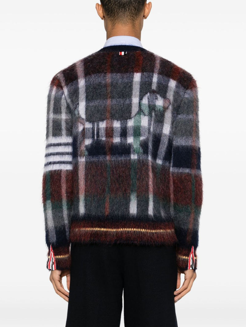 THOM BROWNE - Men Gingham Hector Tartan Check Jacquard V Neck Cardigan