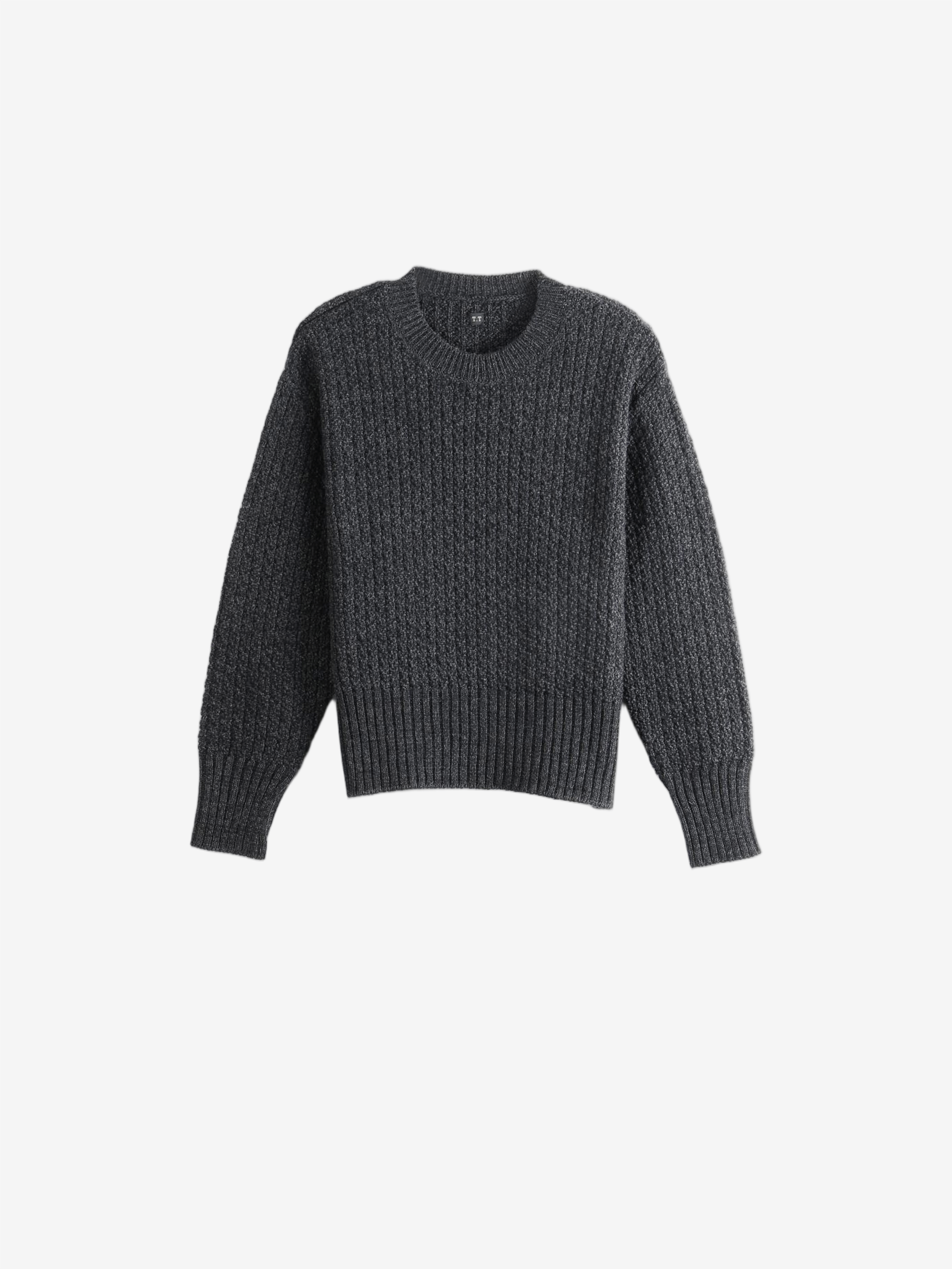 Grey knitwear, front view