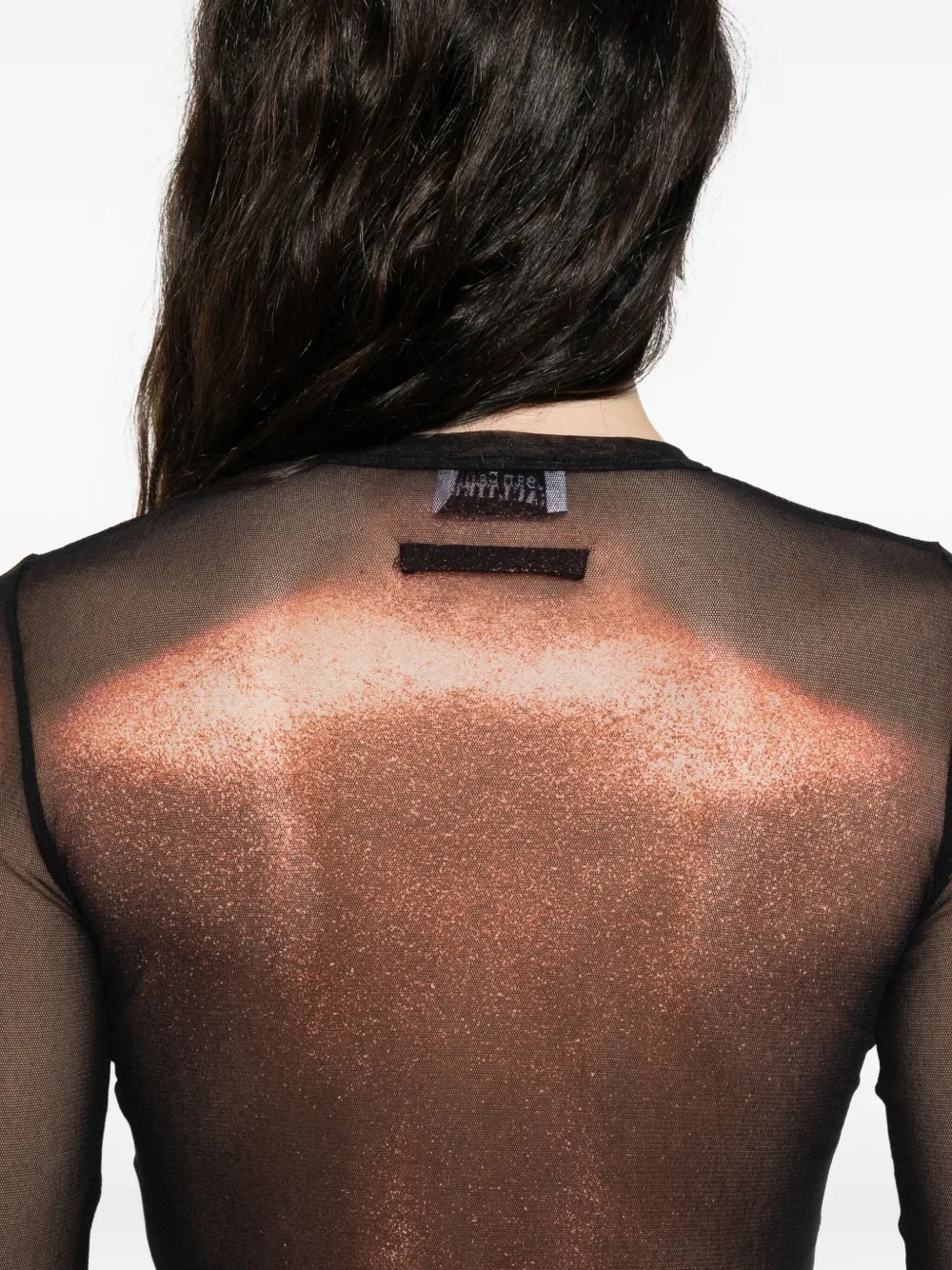 Close up of the black top, showing texture of the polyamide fabric