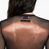 Close up of the black top, showing texture of the polyamide fabric