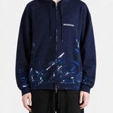 Navy jacket, full body view