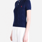 Navy t-shirt worn by a person, showing the t-shirt fit