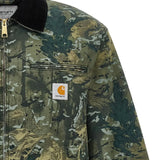 Close up of the green jacket, showing texture of the cotton fabric