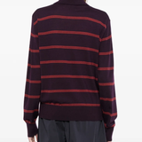 Purple sweater worn by a person, showing the sweater fit