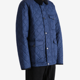 Navy jacket worn by a person, showing the jacket fit