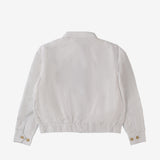 White windbreaker, back view showing