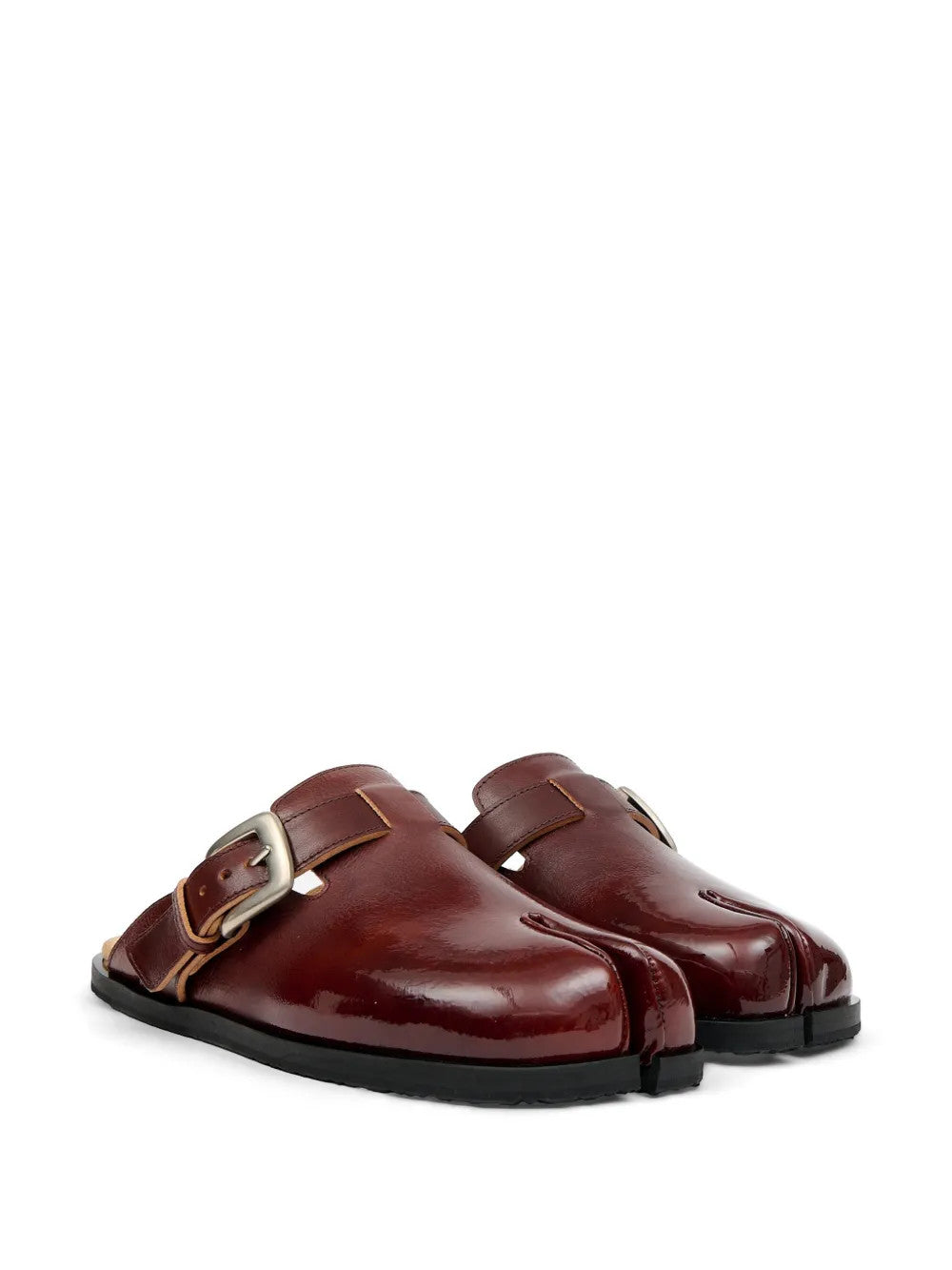 Burgundy sandals, front view