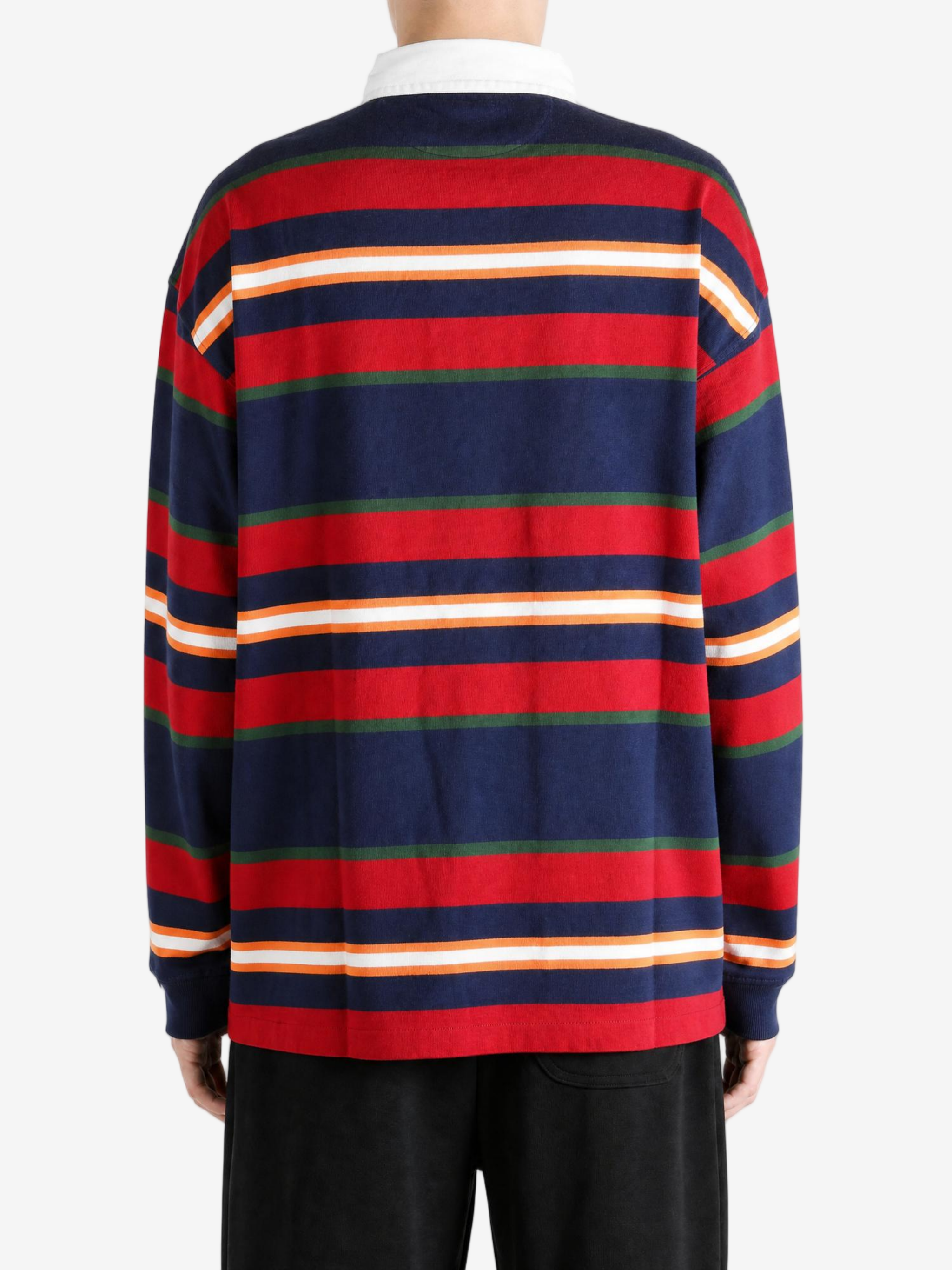 Navy top, full body view