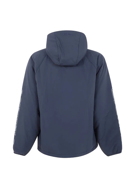 Blue jacket, back view