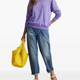 Purple sweatshirt, full body view