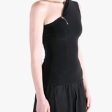 Black top worn by a person, showing the top's fit
