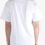 White T-shirt worn by a person, showing the t-shirt's fit