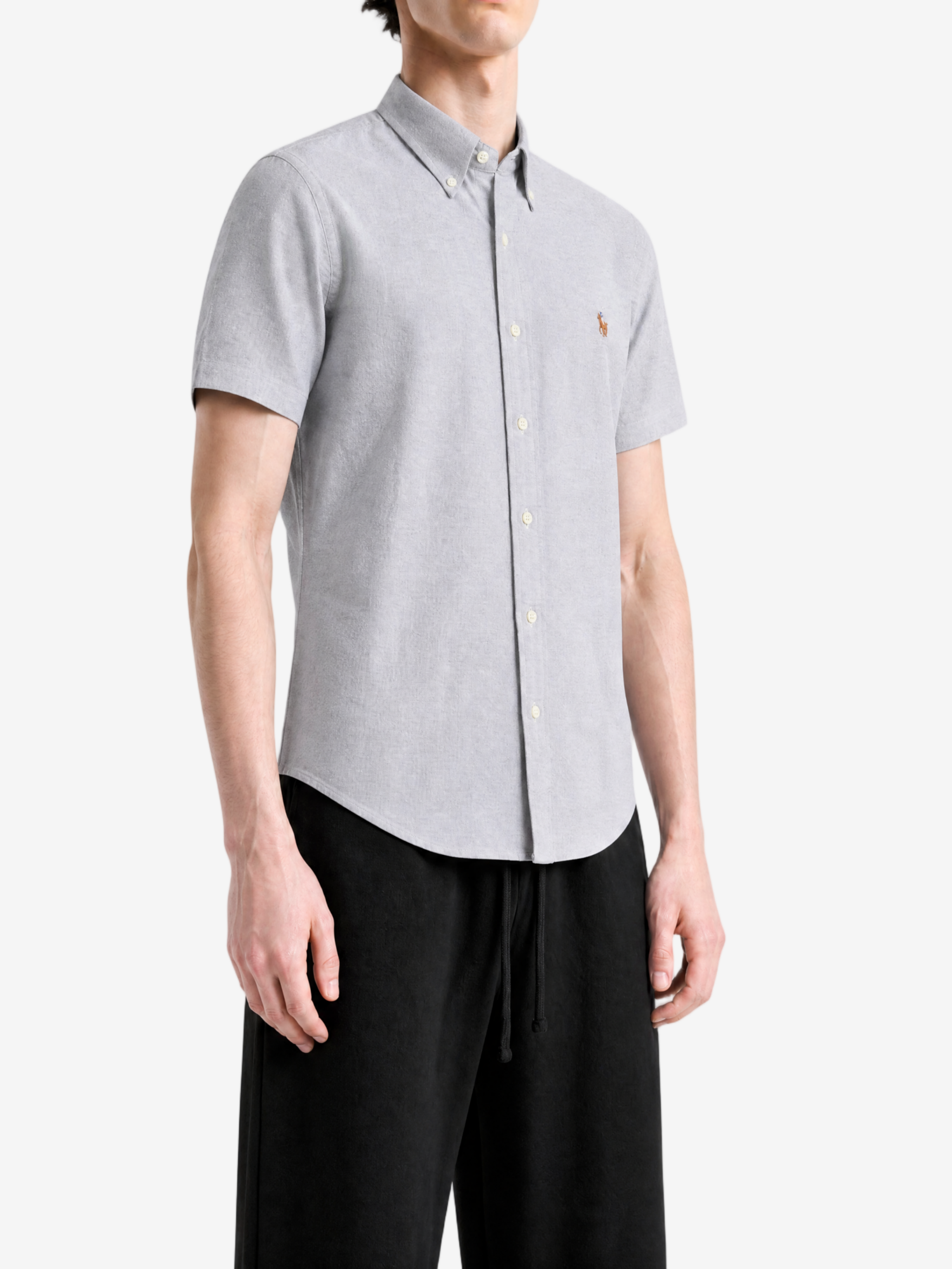 Blue shirt, full body view