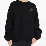 black sweater worn by a person, showing the sweater fit