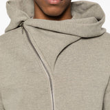 Close up of grey hoodies, showing texture of the cotton fabric