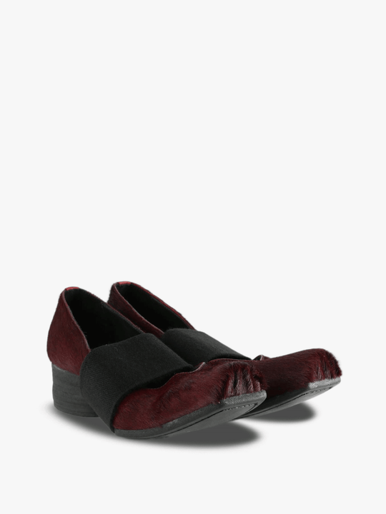 Burgundy shoes, front view