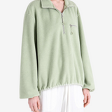 Green jacket worn by a person, showing the jacket fit