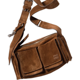 Close up of brown leather bag,showing texture of the leather fabric