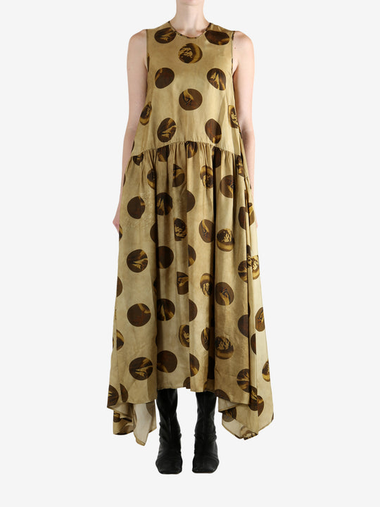 Tan dress, full body view