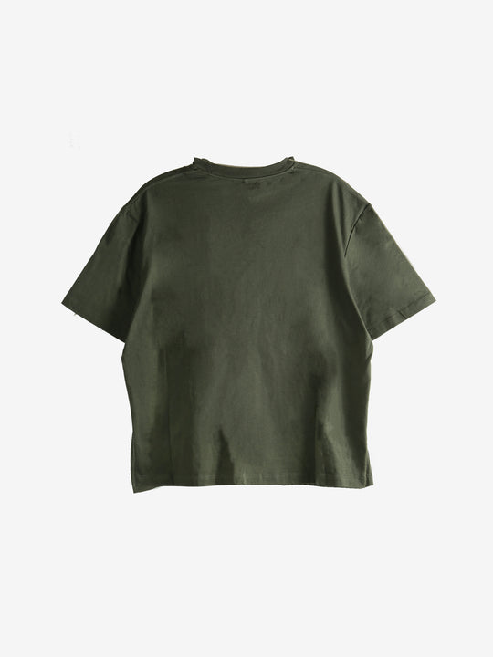 Green t-shirt, back view