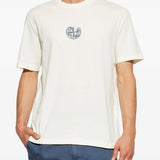 Tan t-shirt worn by a person, showing the t-shirt fit