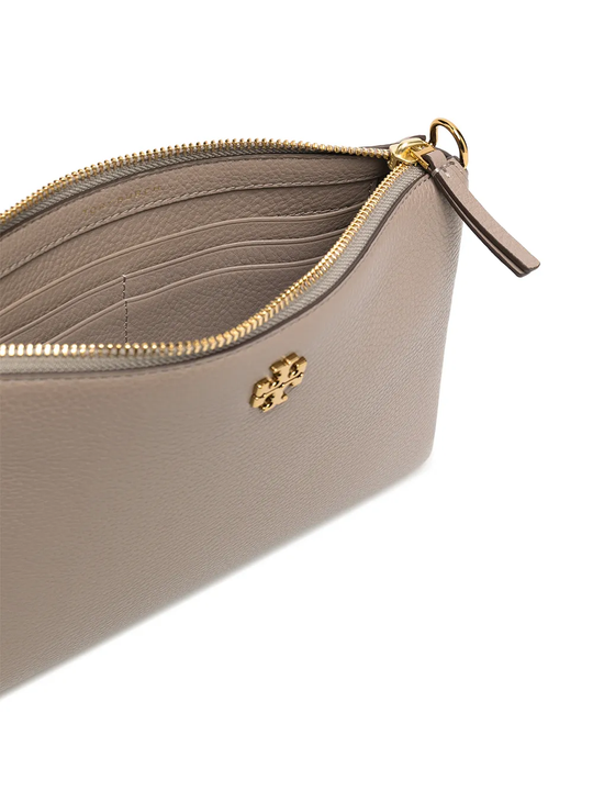 Close up of the grey bag, showing texture of the leather fabric