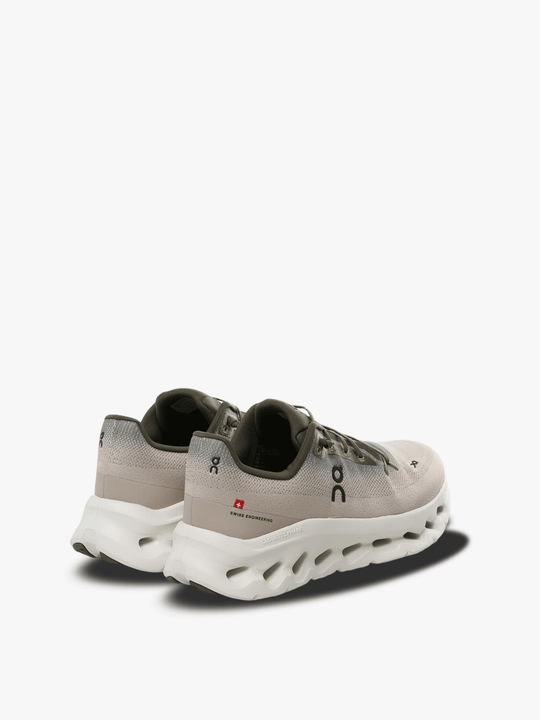 Tan sneakers, back view