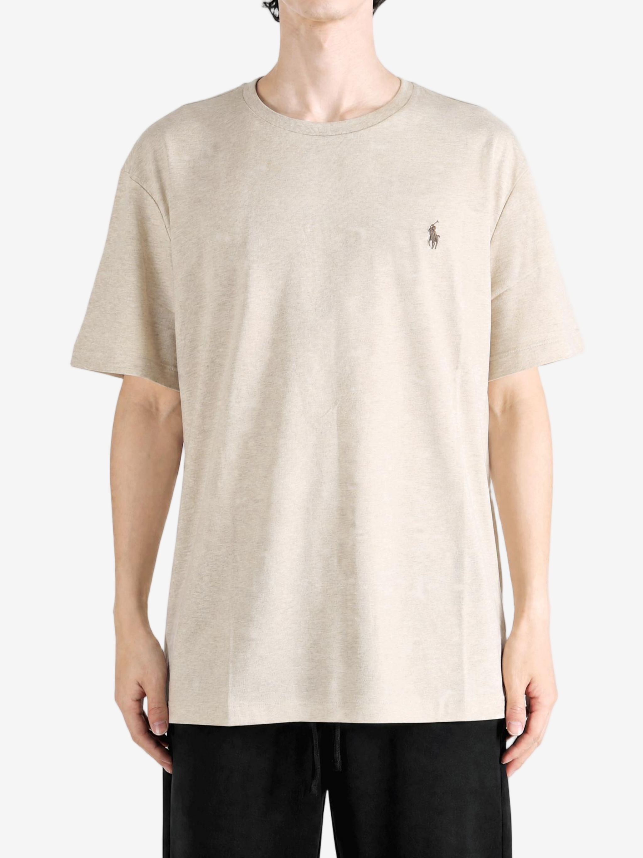 Tan t-shirt, full body view