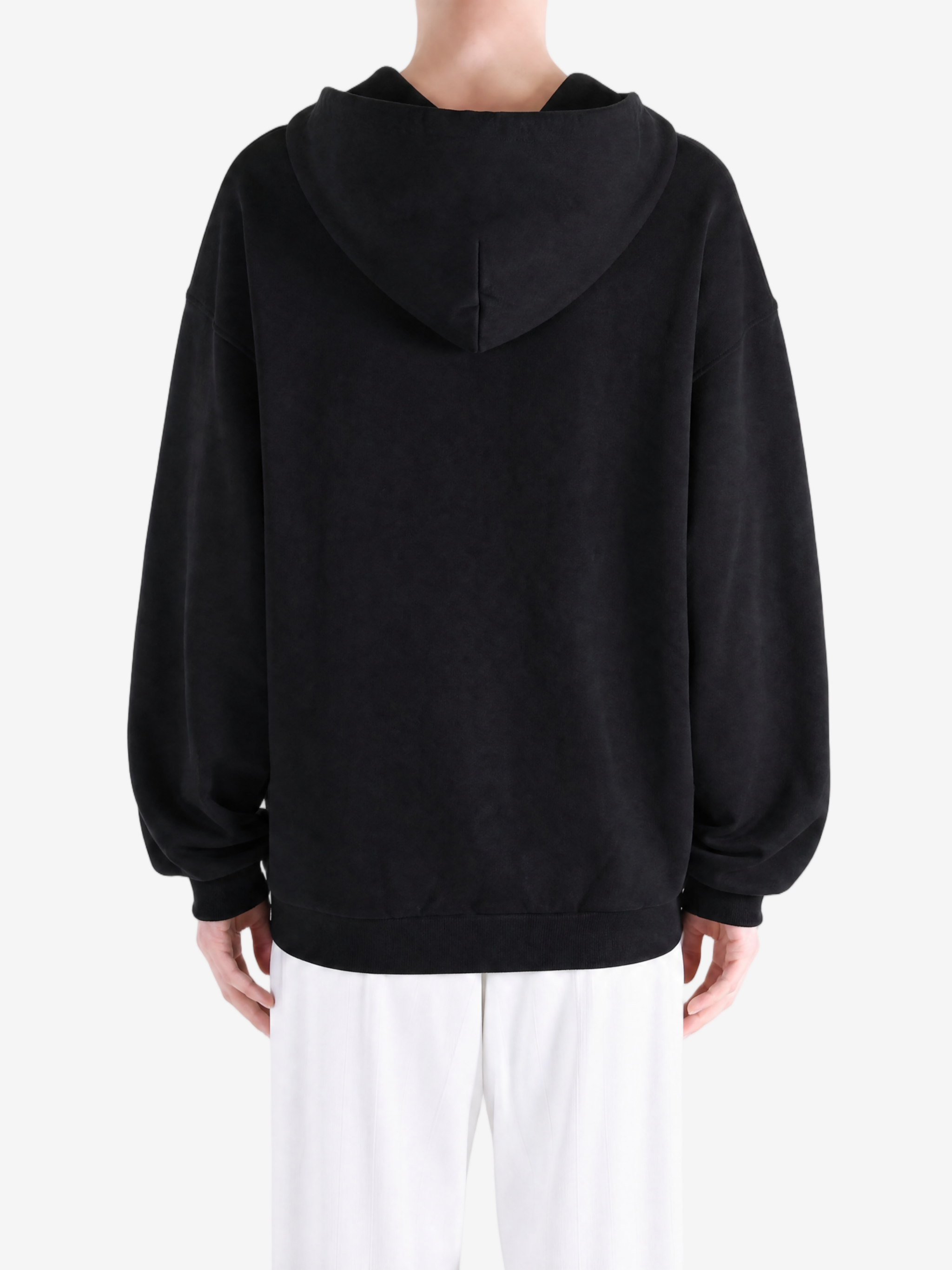 Black hoodie, full body view