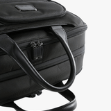 Close up of the black bag, showing texture of the nylon fabric