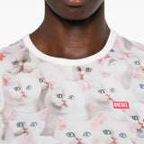 Close up of the white t-shirt, showing texture of the cotton fabric