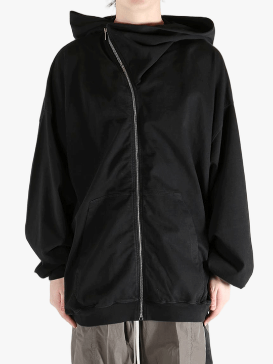 black sweats-hoodies worn by a person, showing the sweats-hoodies  fit