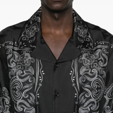 Close up of black shirt, showing texture of the Silk fabric