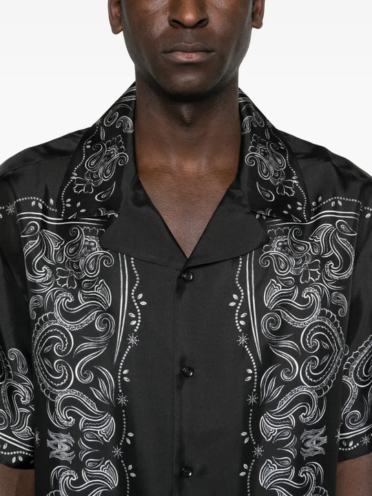 Close up of black shirt, showing texture of the Silk fabric