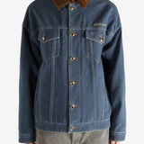 Blue jacket worn by a person, showing the jacket's fit