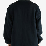 Navy jacket worn by a person, showing the jacket's fit