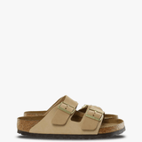 Tan sandals, side view