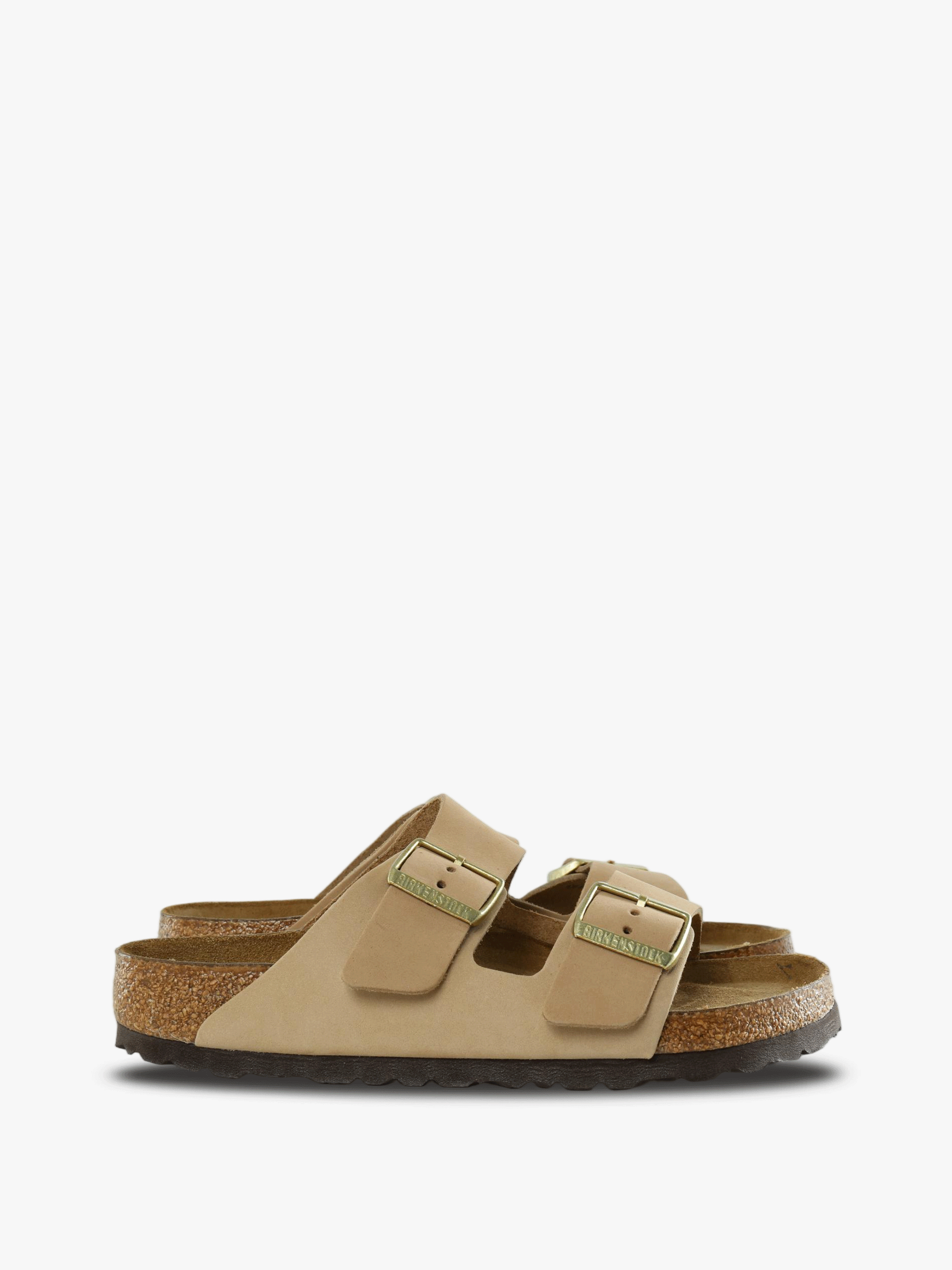 Tan sandals, side view