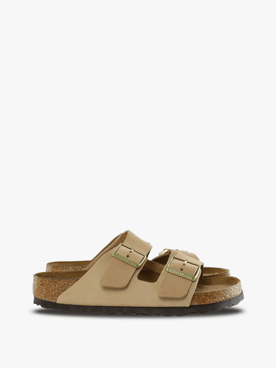 Tan sandals, side view