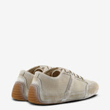 Tan sneakers, back view