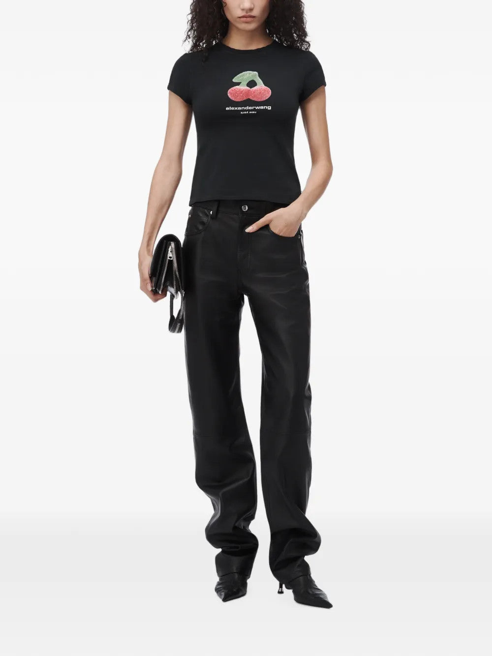 Black t-shirt, full body view