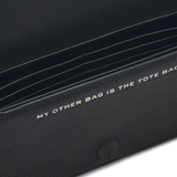 Close up of black bag,showing texture of the leather fabric