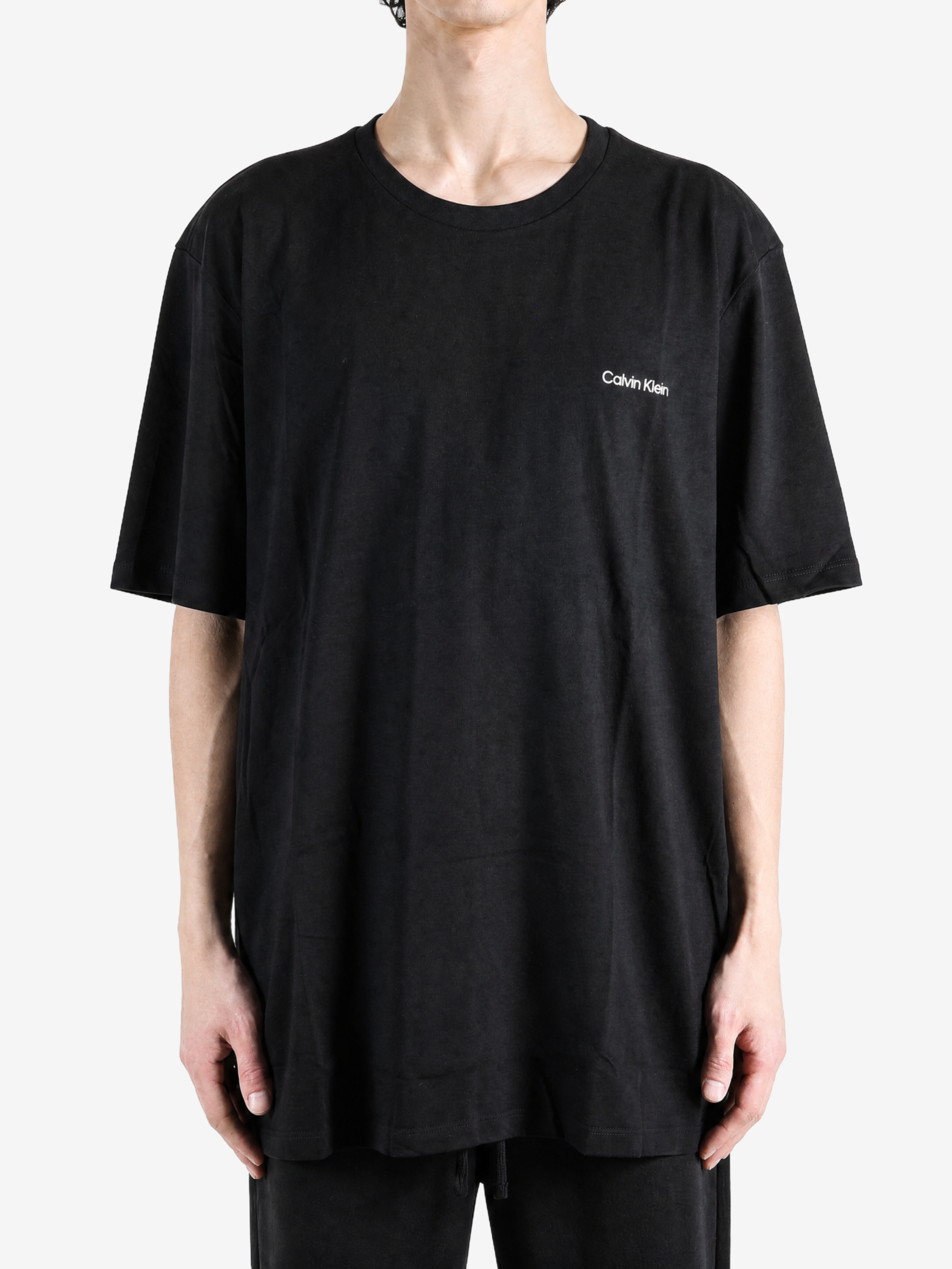 Black t-shirt, full body view