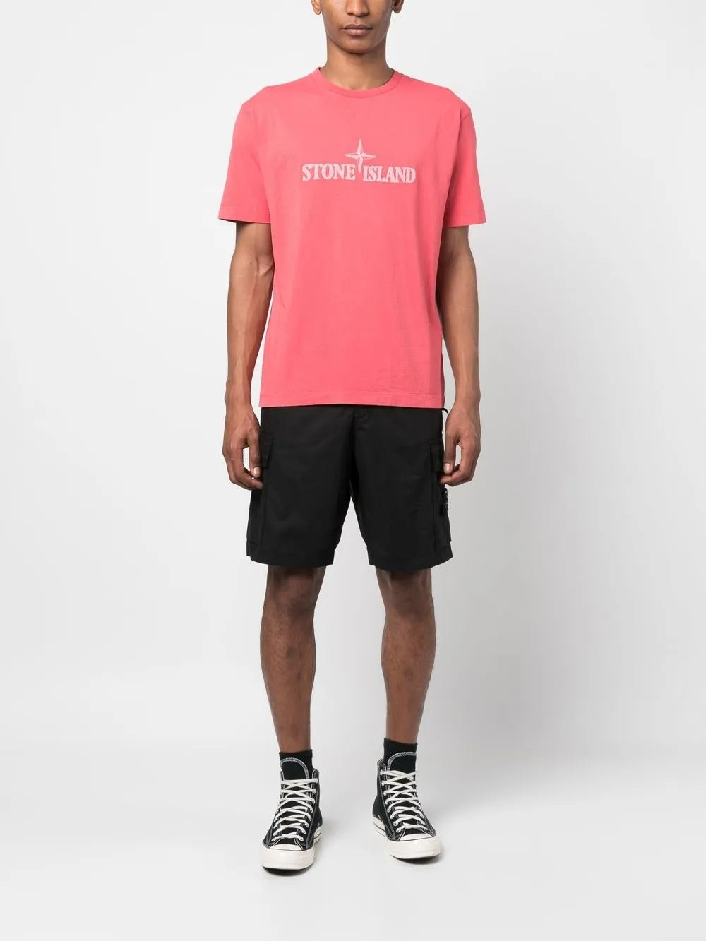 Black shorts, full body view