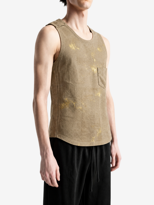 Tan top worn by a person, showing the top fit