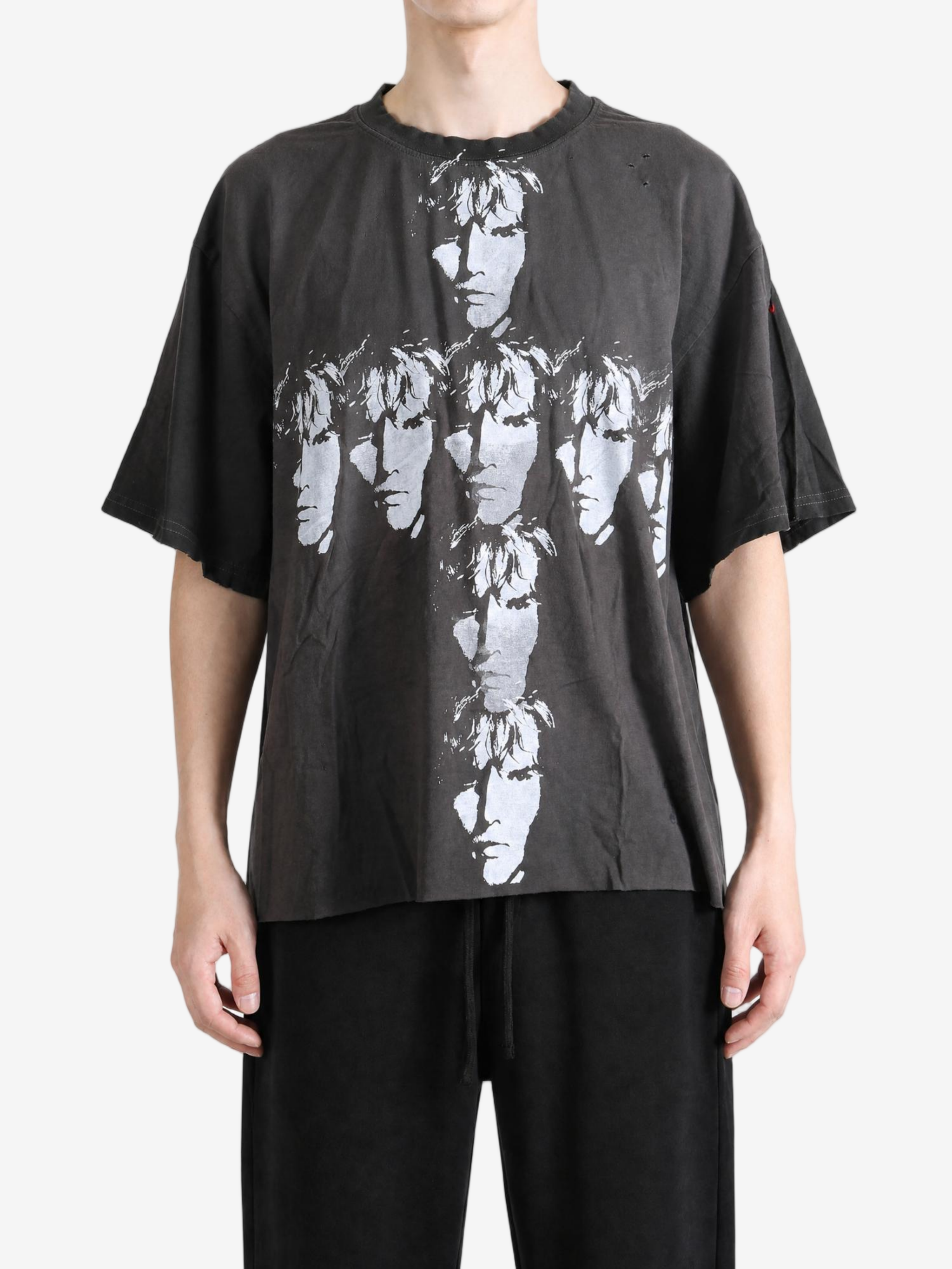 Black t-shirt, full body view